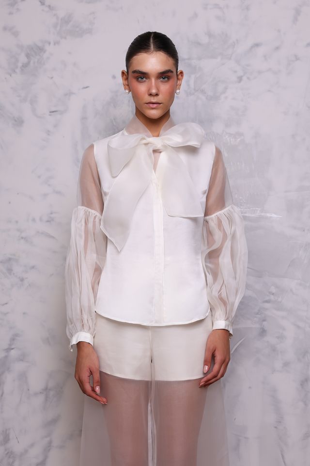 CAMISA MANGA LONGA GOLA LAÇO - OFF WHITE