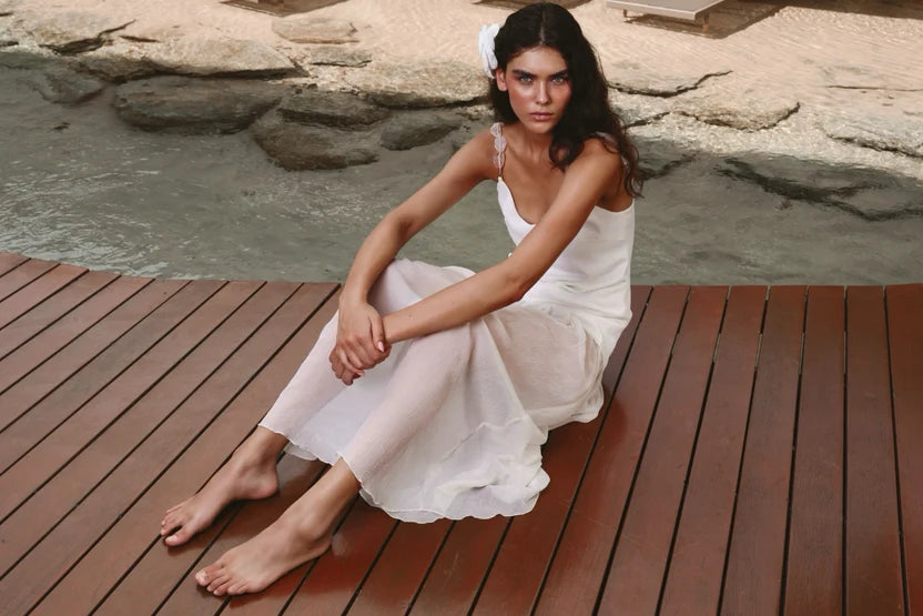 VESTIDO LONGO ALÇAS PEDRAS  OFF - WHITE
