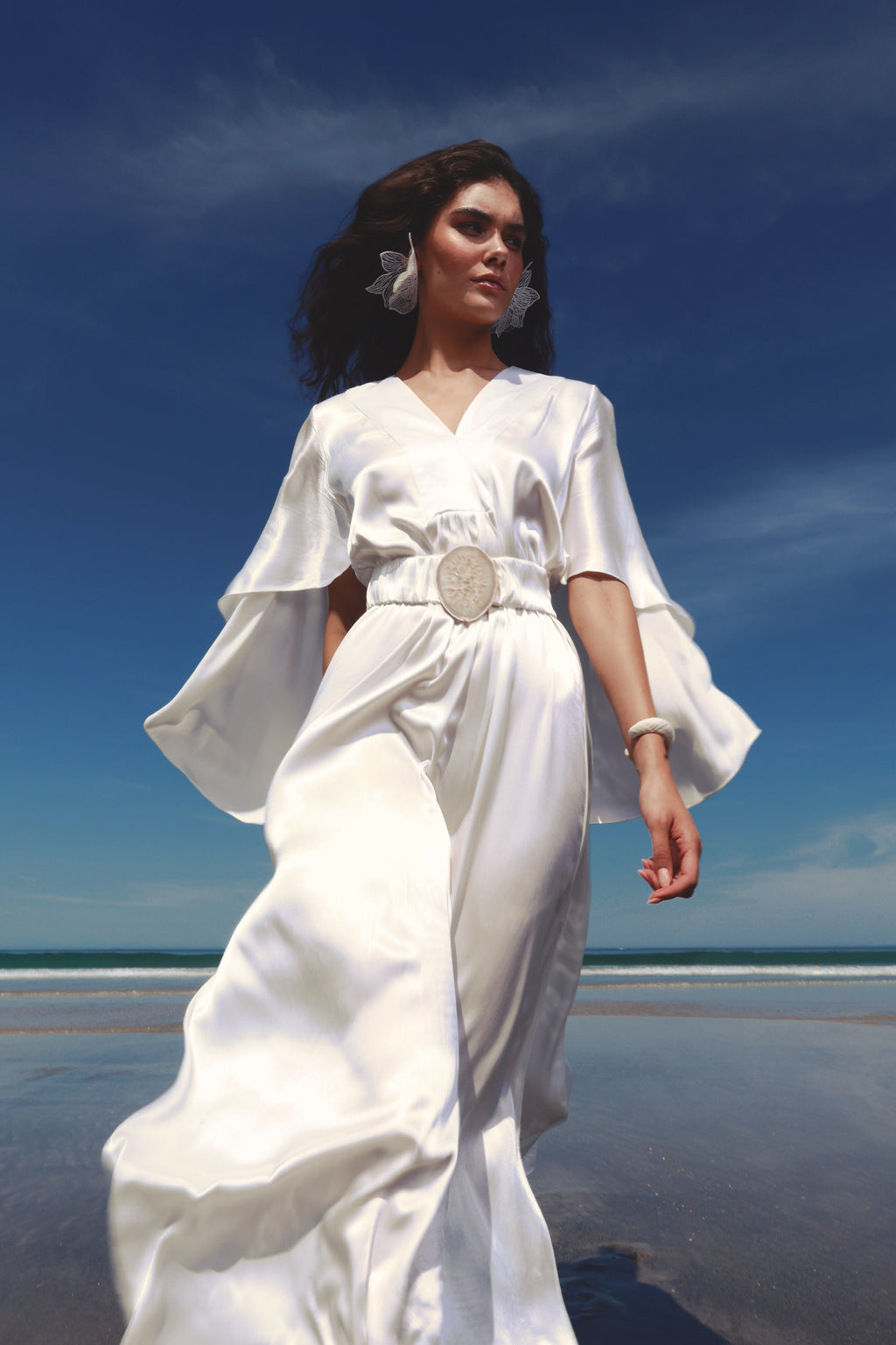VESTIDO LONGO CETIM CAPA OFF