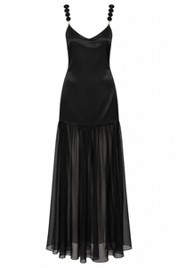 VESTIDO LONGO CHIFON DE SEDA ÁGATA NEGRA